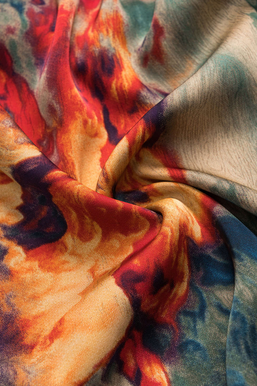 Aquarel Print Satijnen Rimpel Drawstring Slip Mini Jurk