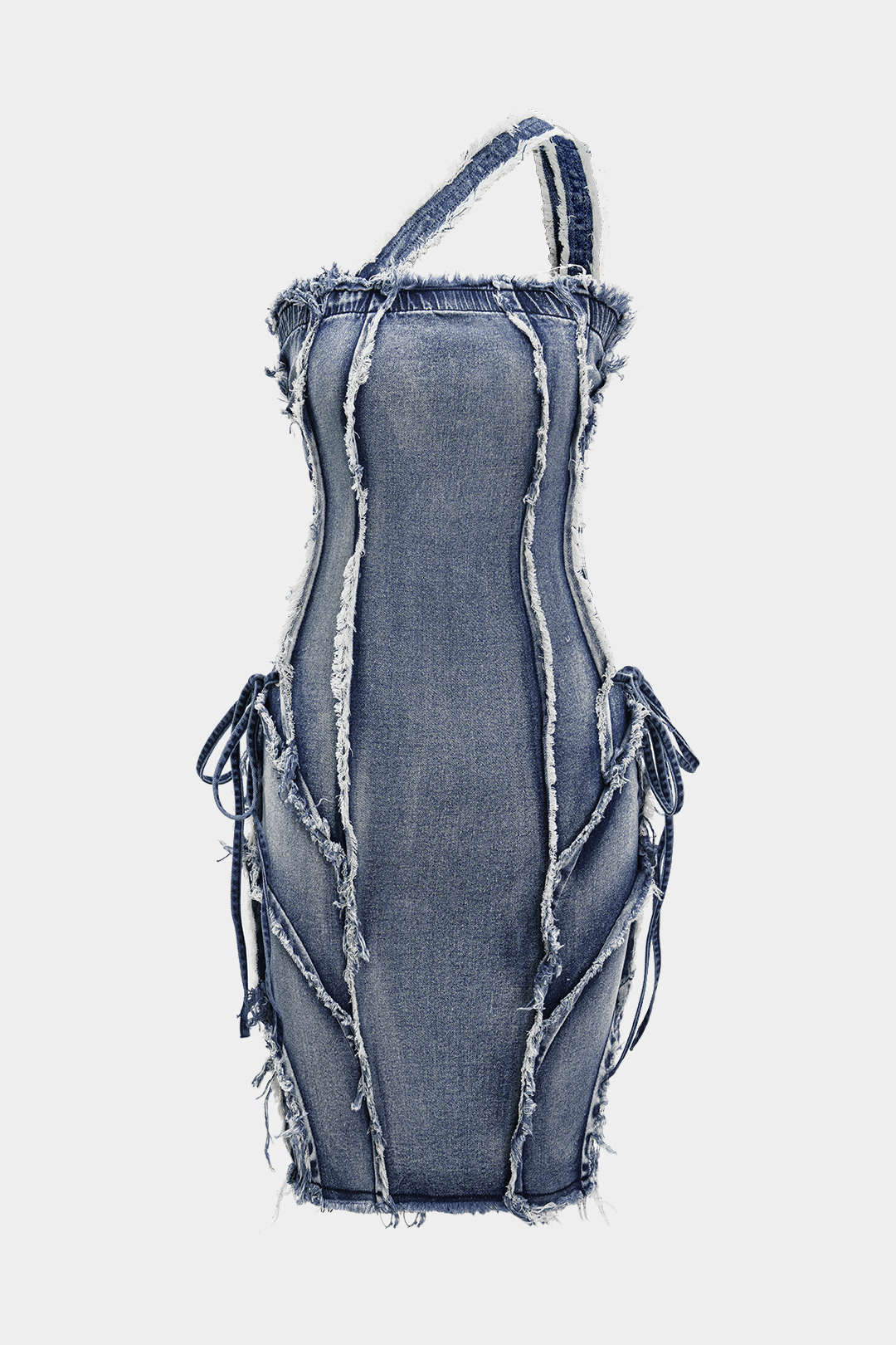 Asymmetrische Franje Denim Mini Jurk