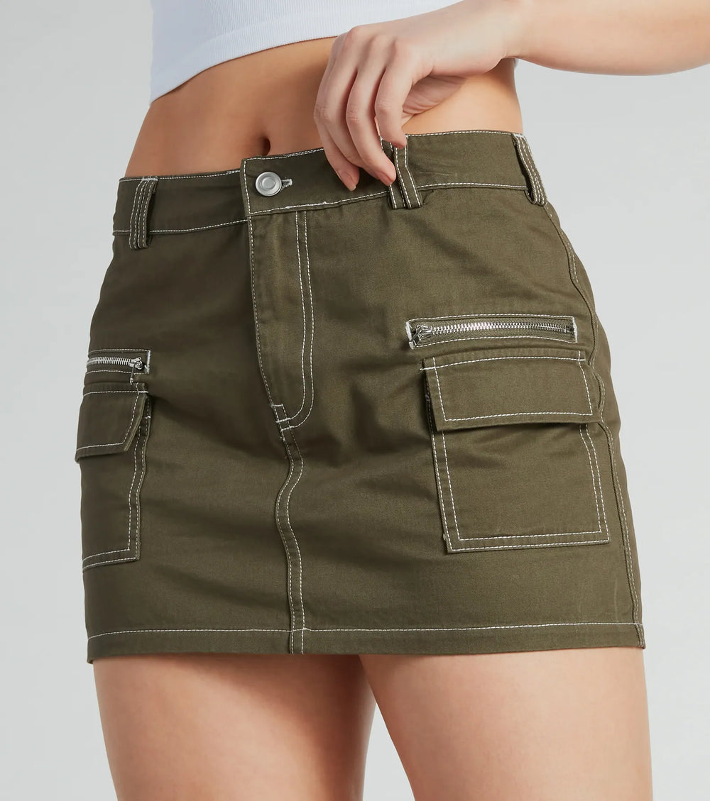 Trendsettende Zelfvertrouwen Hoge Taille Cargo Mini Rok