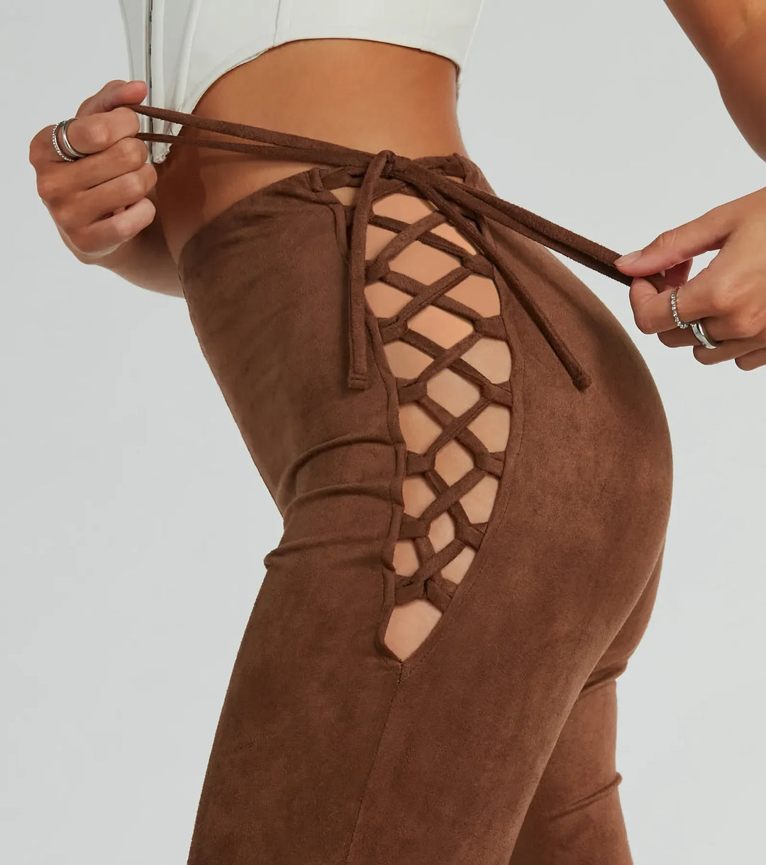 Alle Geknoopte Flare Faux Suede Broeken