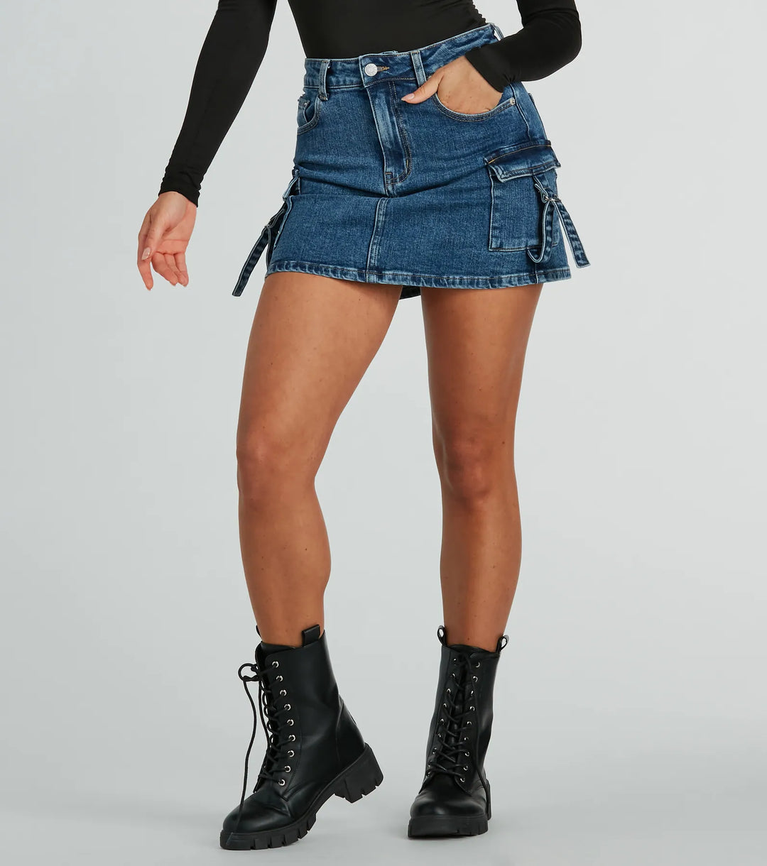 Coole en Zelfverzekerde Cargo Denim Mini Rok