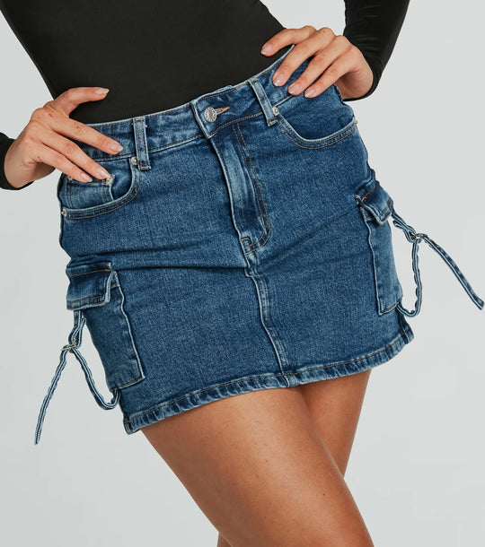 Coole en Zelfverzekerde Cargo Denim Mini Rok