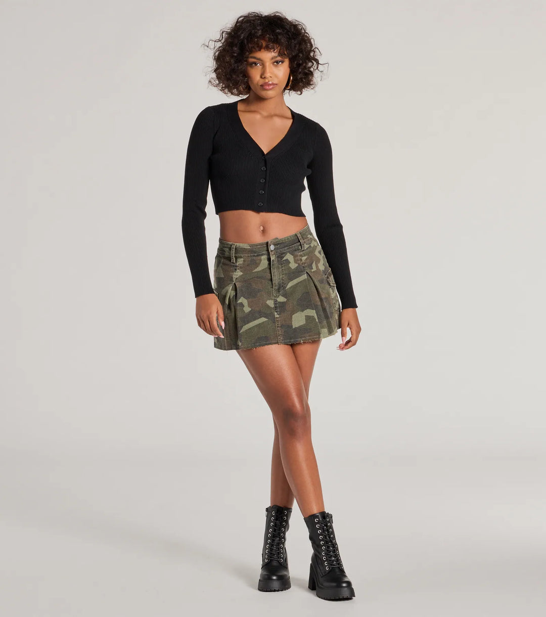 Avontuurlijke Babe Camo Plissé Cargo Mini Rok