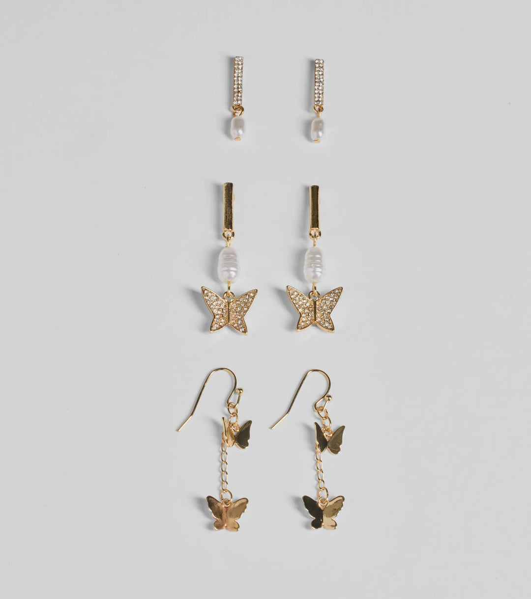 Glam Rhinestone En Parels Vlinder Oorbellen Set