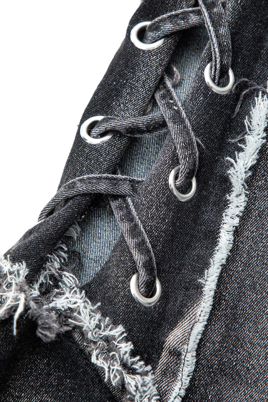 Asymmetrische Franje Denim Mini Jurk