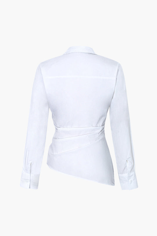 Winifred - Chique Asymmetrische Hem Vrouwen Plissé Shirt