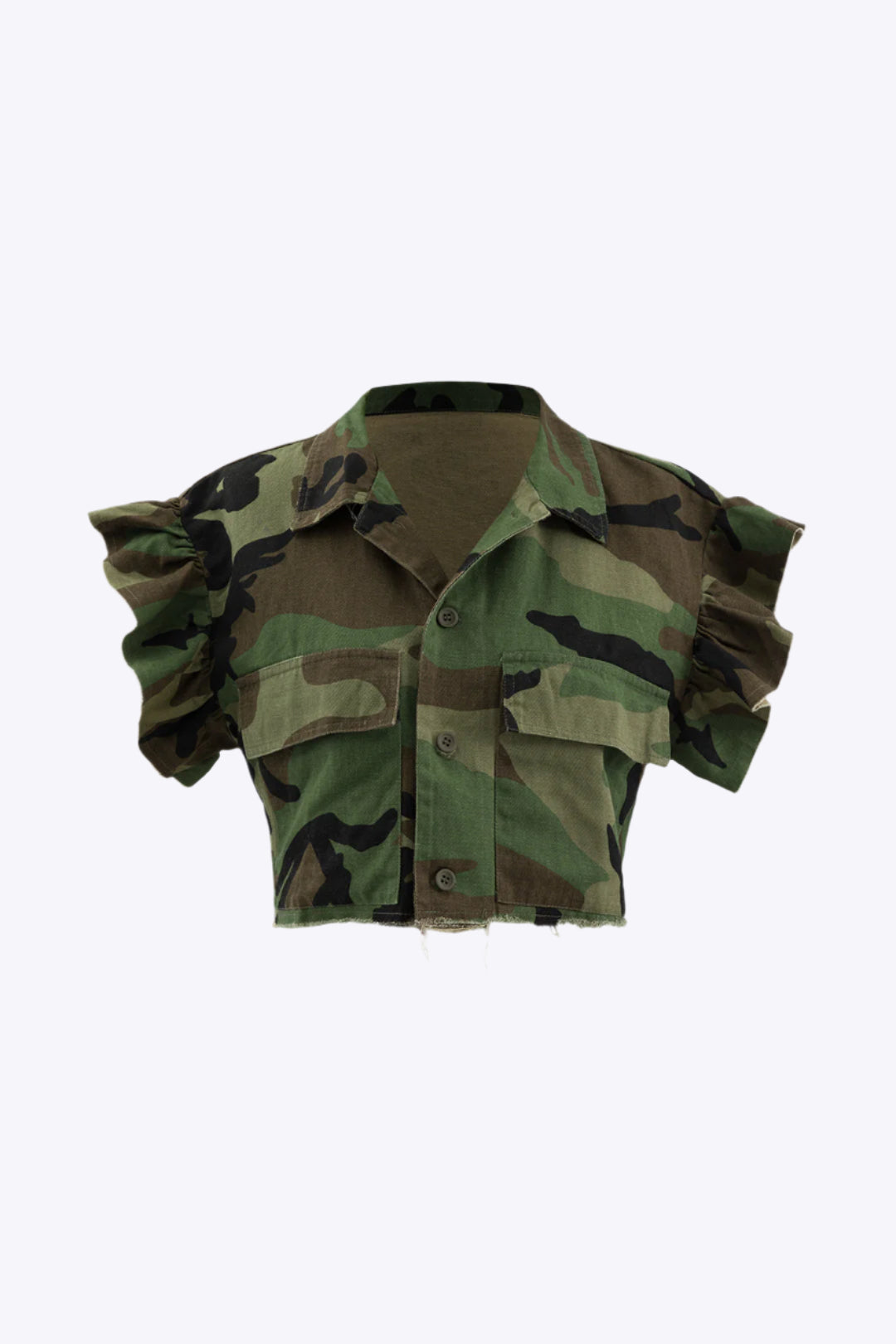 Winslet - Trendy Camo Crop Ruffle Dames T-shirt