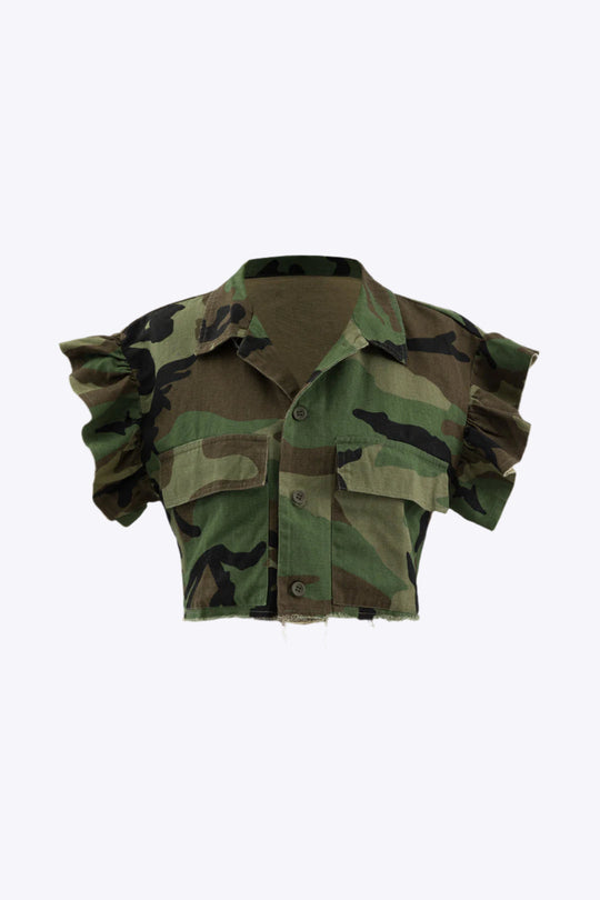 Winslet - Trendy Camo Crop Ruffle Dames T-shirt