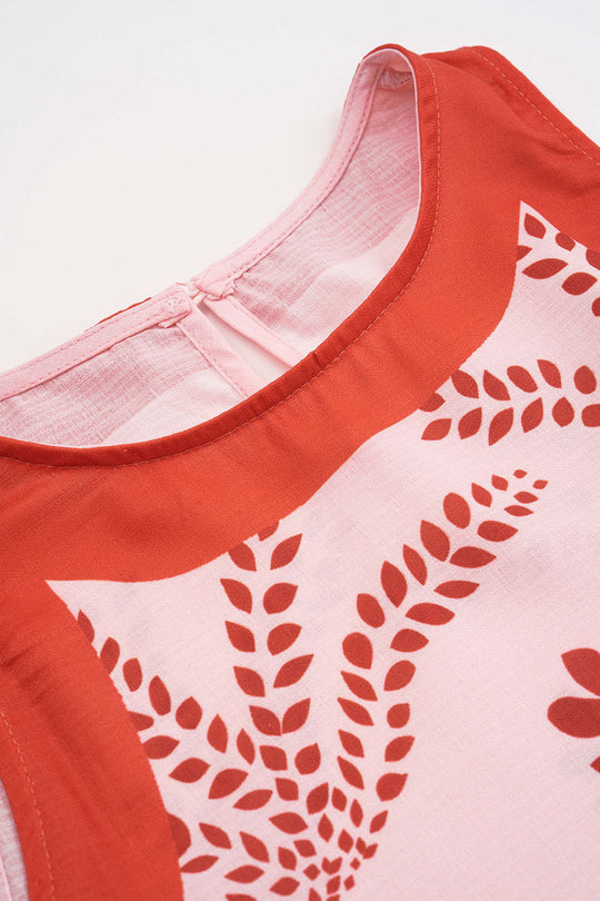 Bladeren Patroon Linnen Mouwloos Mini Jurk