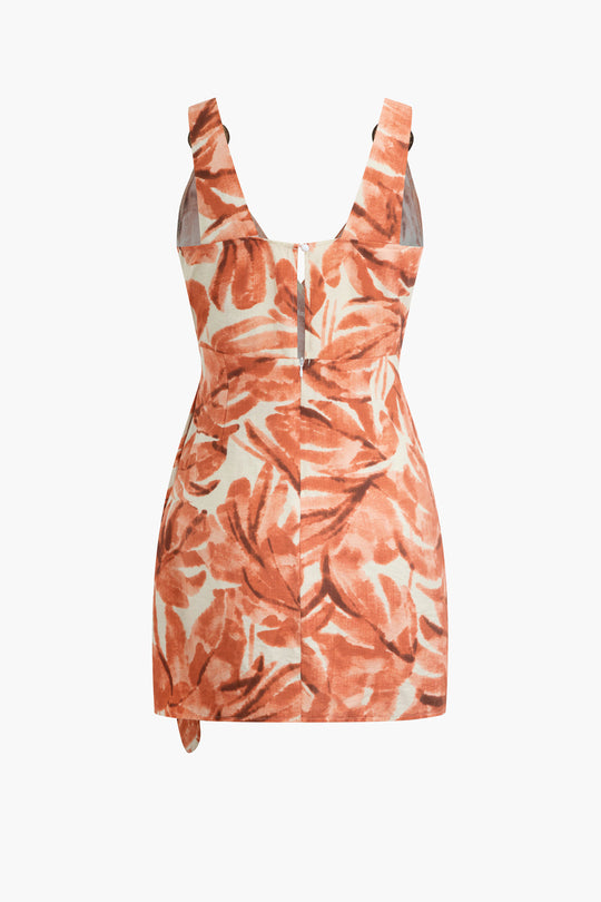 Abstracte Print Knoop V-Hals Mini Jurk
