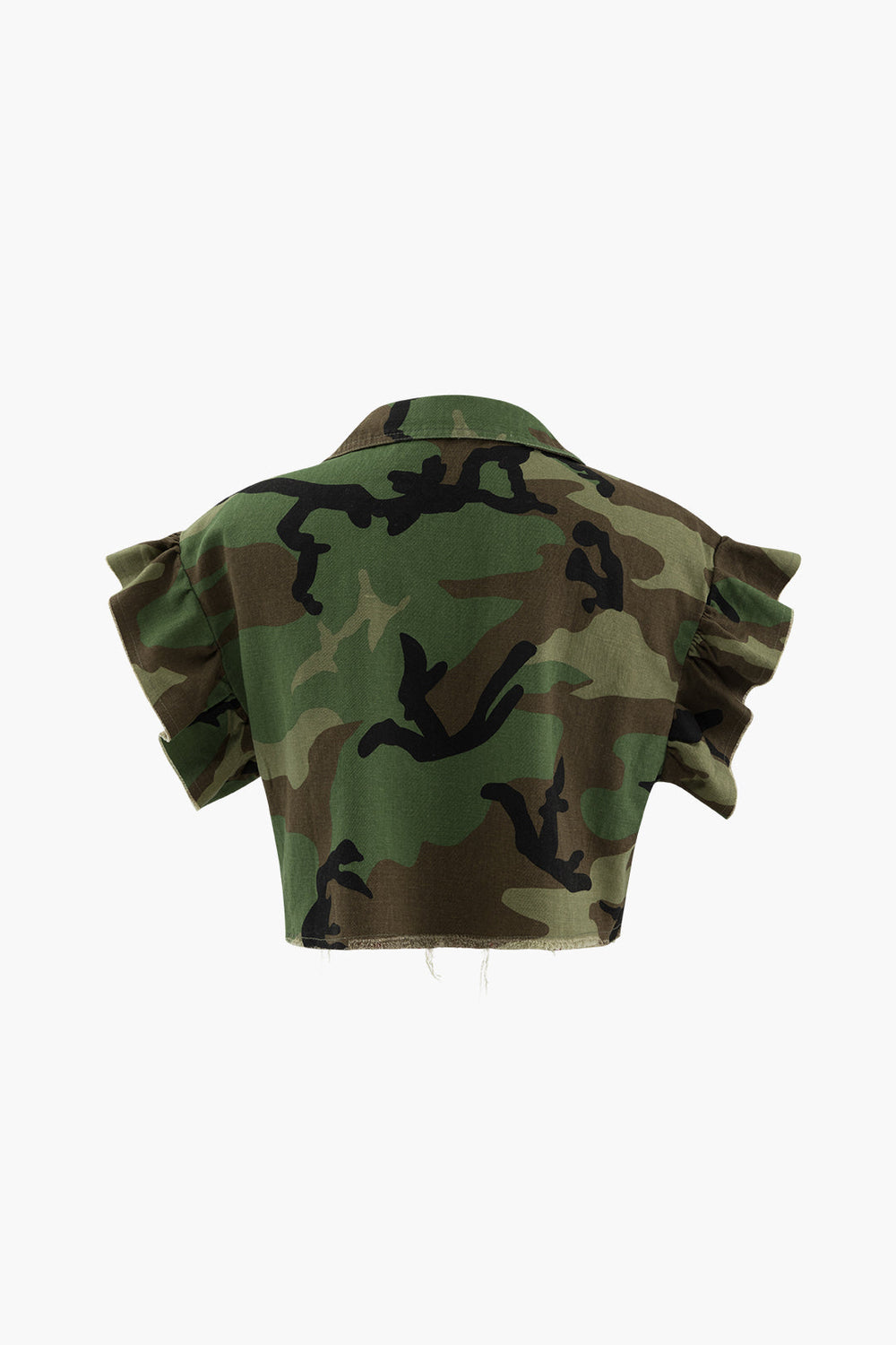 Winslet - Trendy Camo Crop Ruffle Dames T-shirt