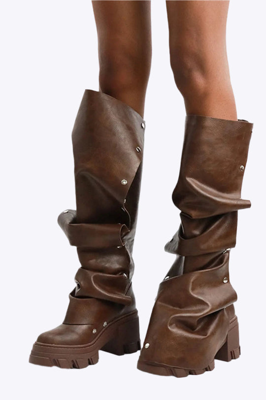 Astra - Elegante Ronde Neus Afwerking Dames Kniehoge Laarzen