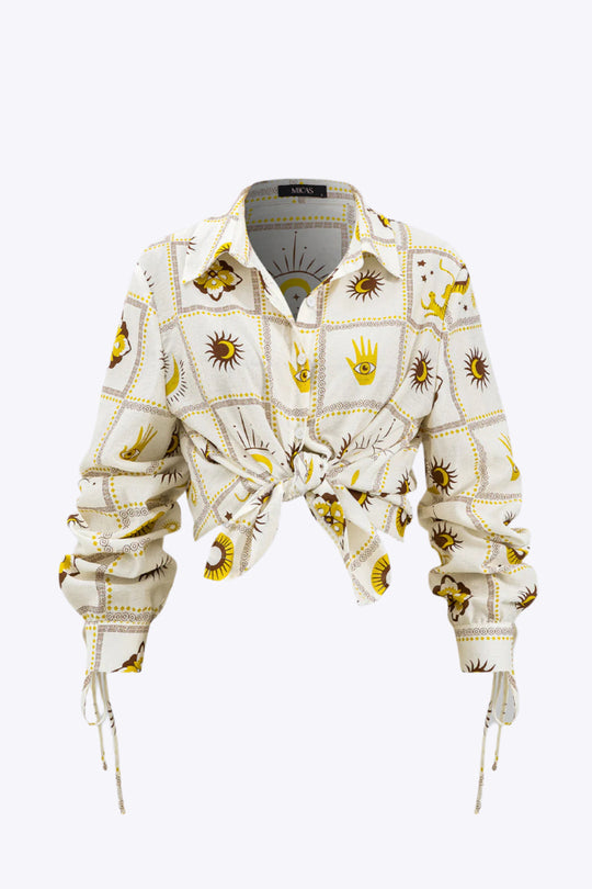 Yoana - Opvallende Geometrische Galaxy Vrouwen Strik Voor Lange Mouwen Shirt