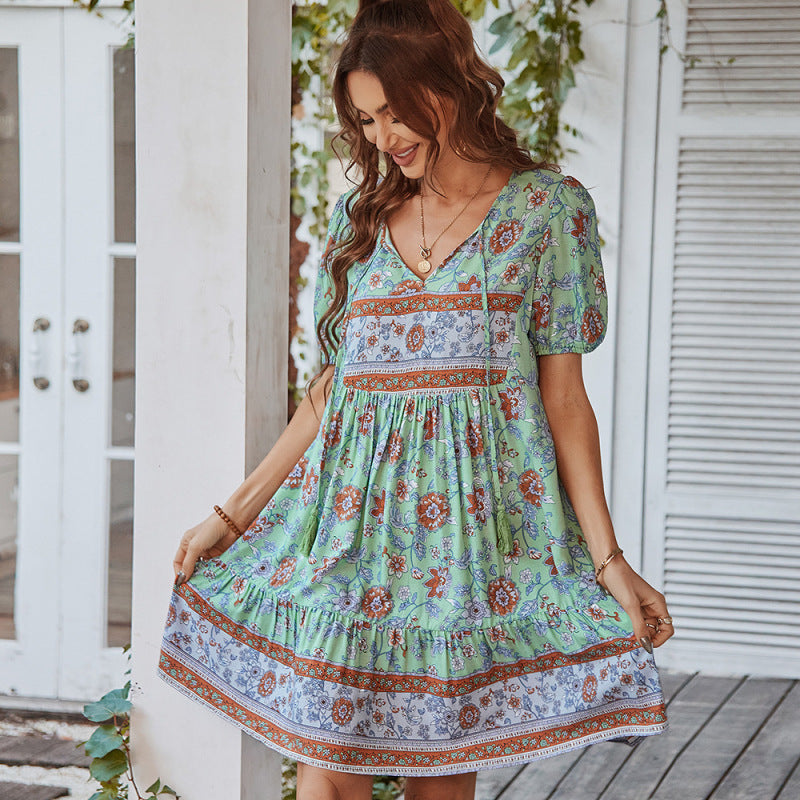 Zomer dames boho jurk met bloemenpatroon