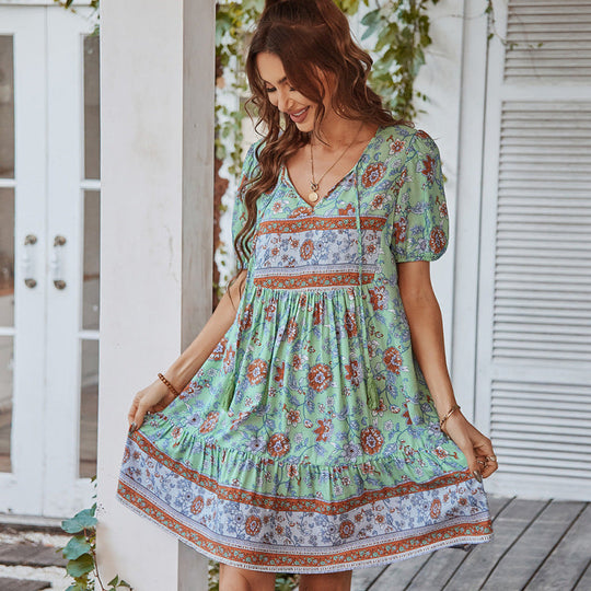 Zomer dames boho jurk met bloemenpatroon