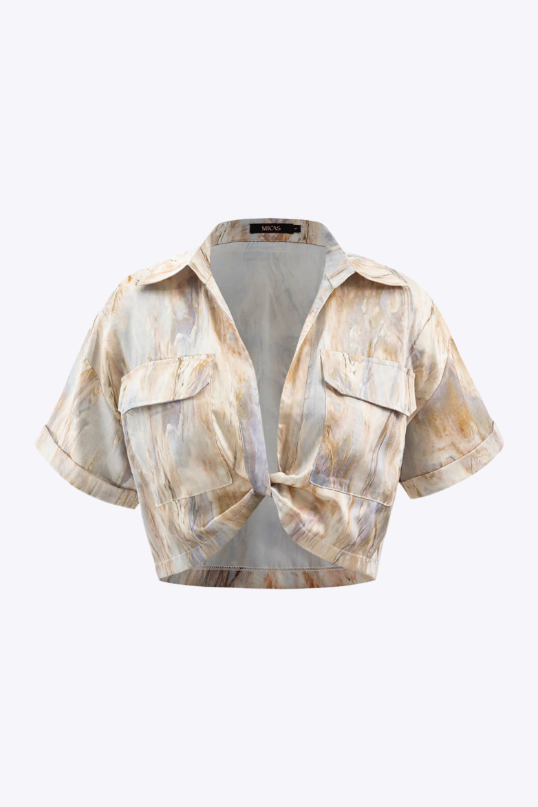 Wilderose - Elegante Marmerprint Dames Crop Shirt