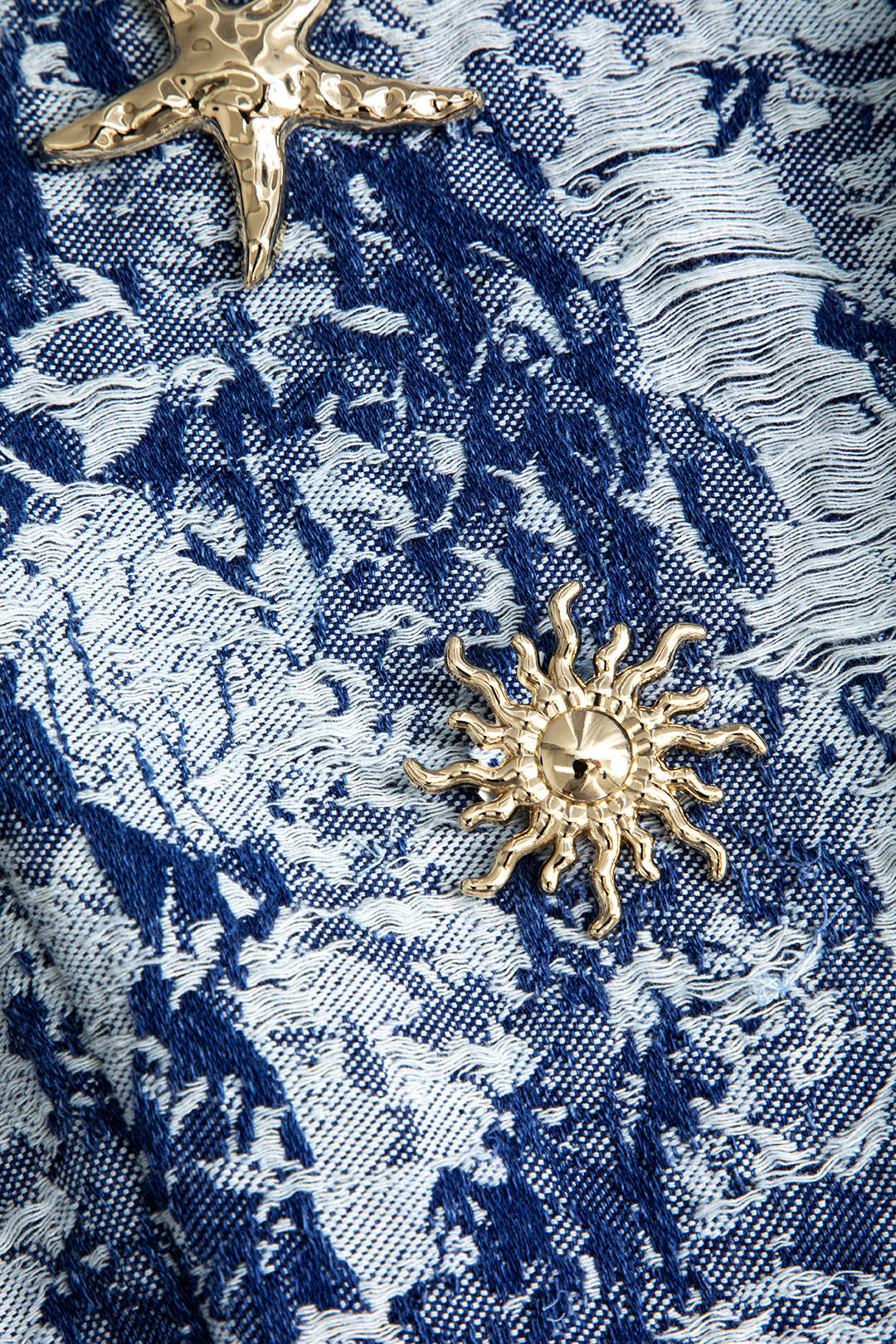 Bloemenpatroon Knop Denim Jurk