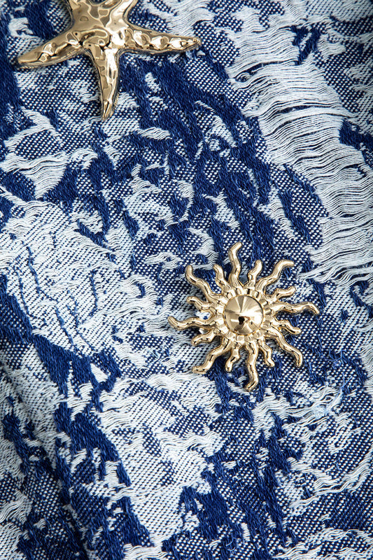 Bloemenpatroon Knop Denim Jurk