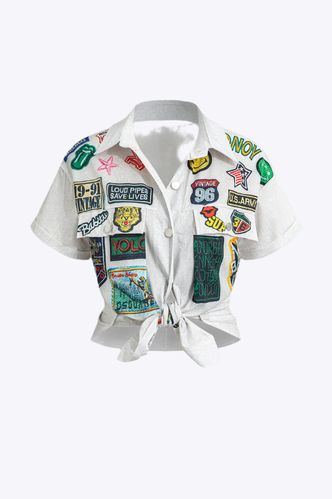 Yelena - Trendy Knoop Voorkant Gedrukt Dames Cropped Shirt