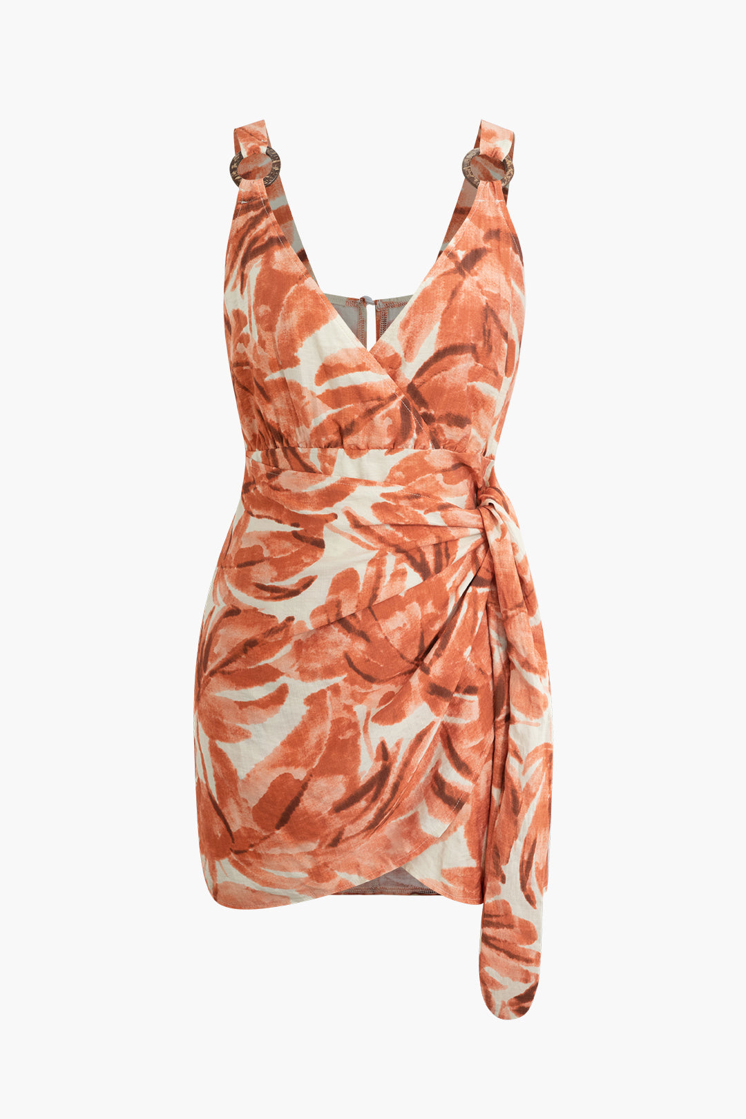 Abstracte Print Knoop V-Hals Mini Jurk