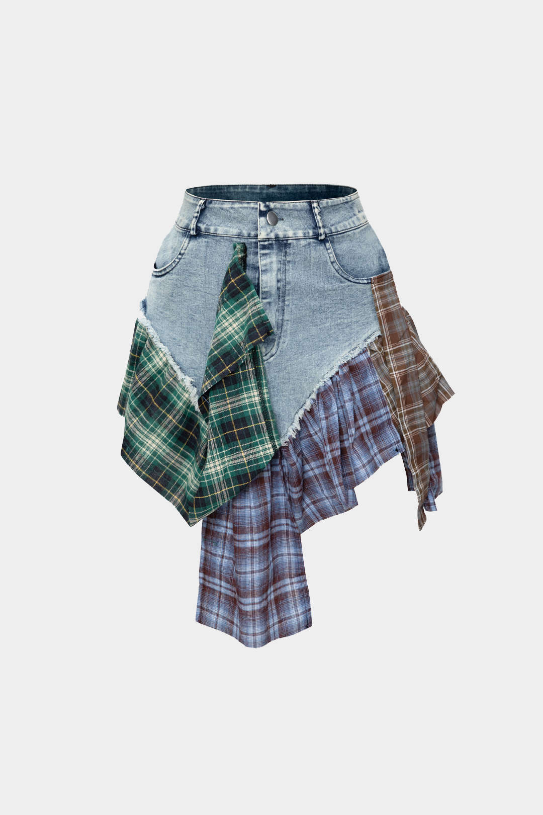 Asymmetrische Patchwork Denim Minirok