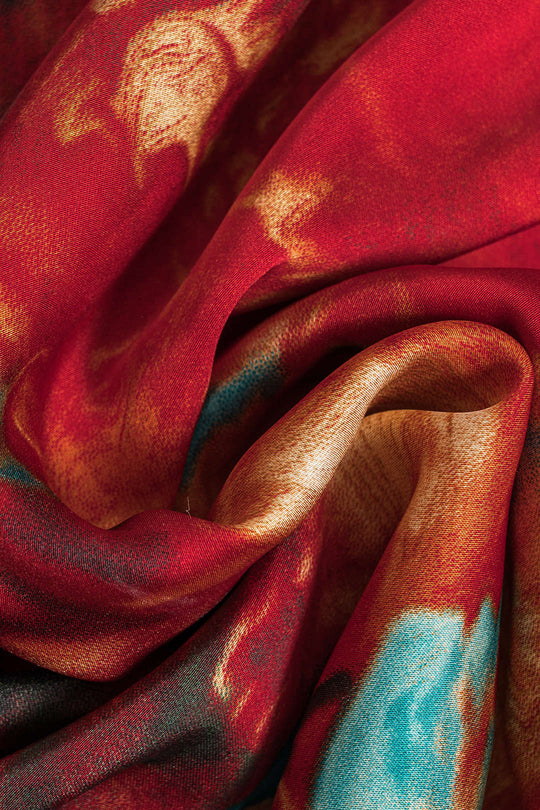 Aquarel Print Satijnen Rimpel Drawstring Slip Mini Jurk