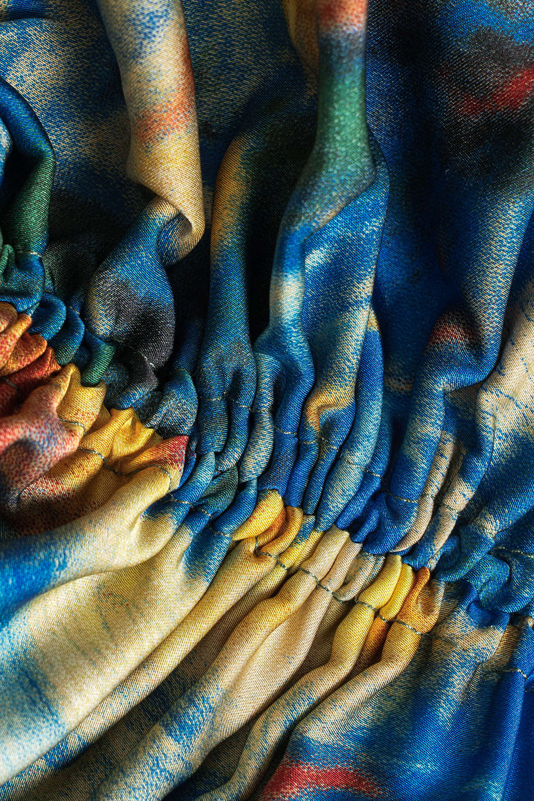 Aquarel Print Satijnen Rimpel Drawstring Slip Mini Jurk