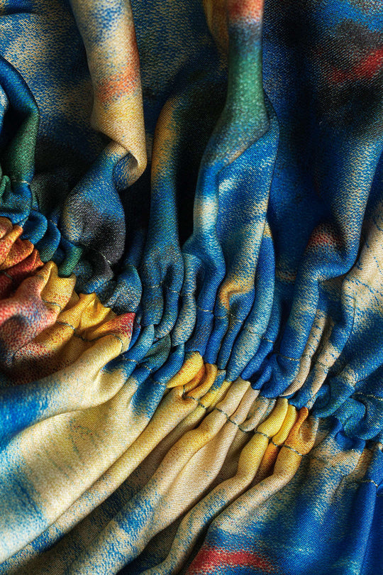 Aquarel Print Satijnen Rimpel Drawstring Slip Mini Jurk