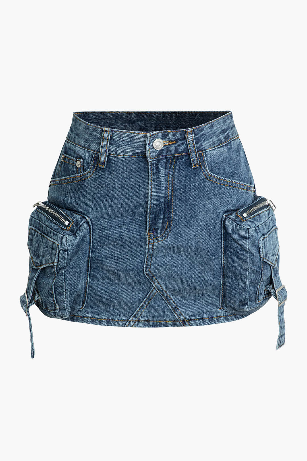 Vervaagde Pocket Denim Mini Rok