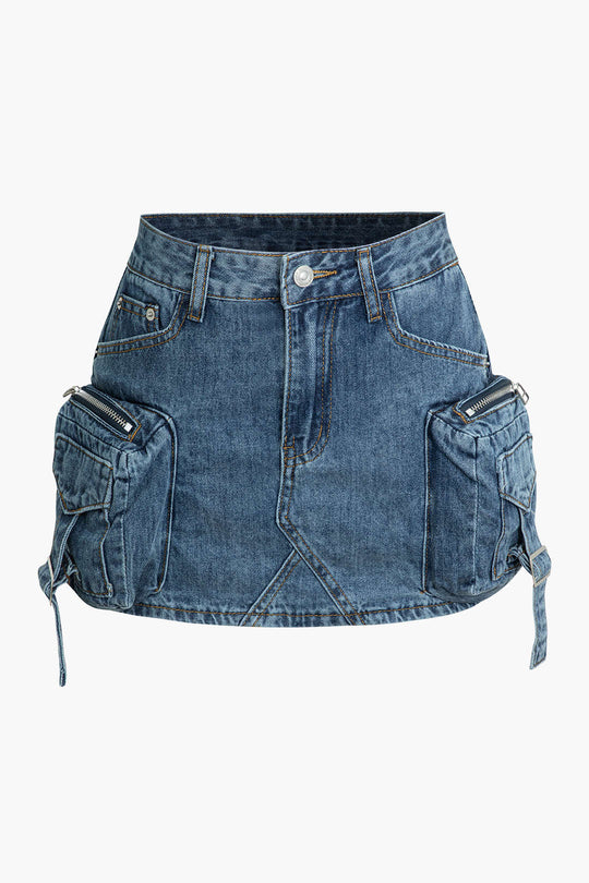 Vervaagde Pocket Denim Mini Rok