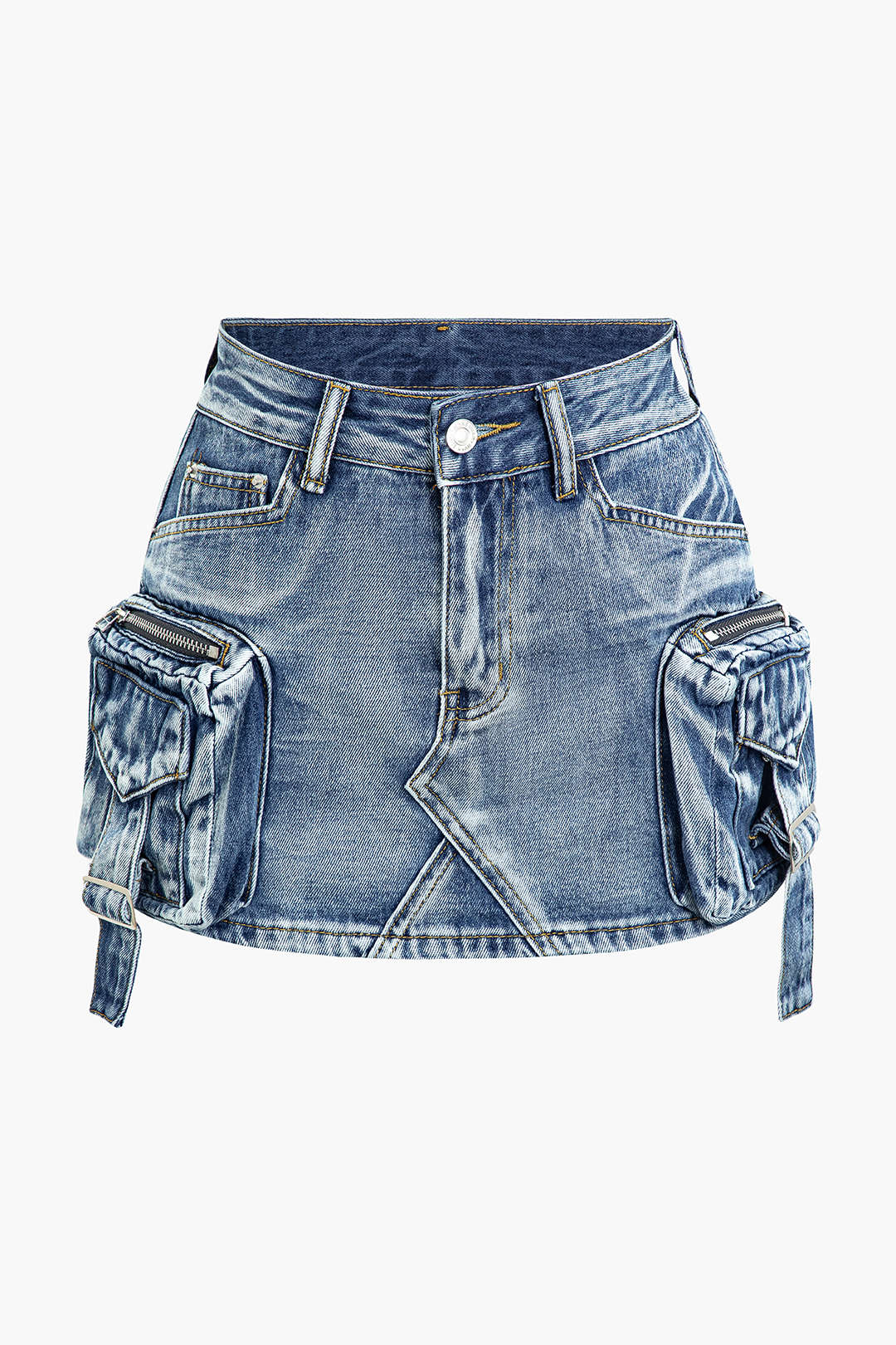 Vervaagde Pocket Denim Mini Rok