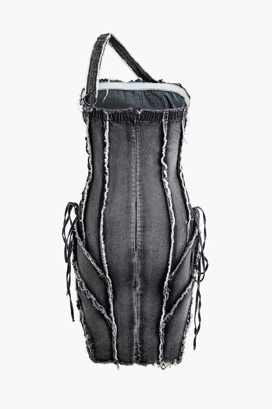 Asymmetrische Franje Denim Mini Jurk