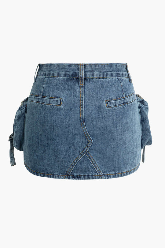 Vervaagde Pocket Denim Mini Rok