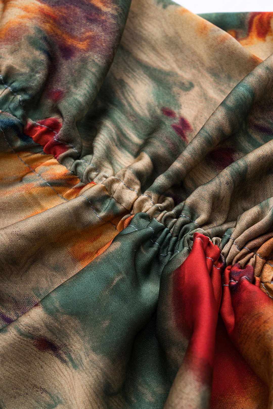 Aquarel Print Satijnen Rimpel Drawstring Slip Mini Jurk