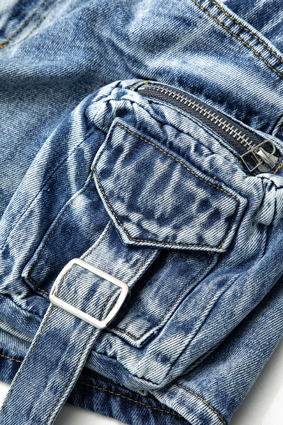 Vervaagde Pocket Denim Mini Rok