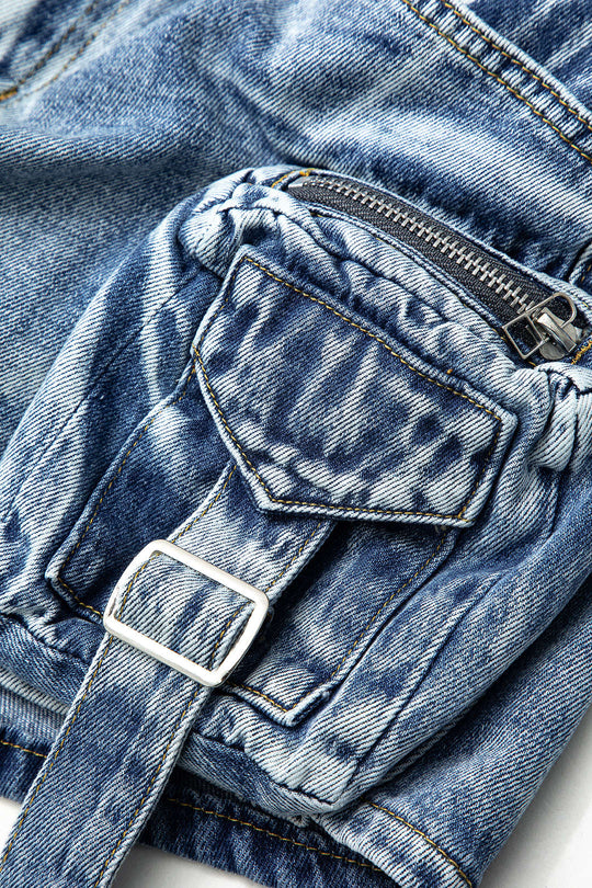 Vervaagde Pocket Denim Mini Rok