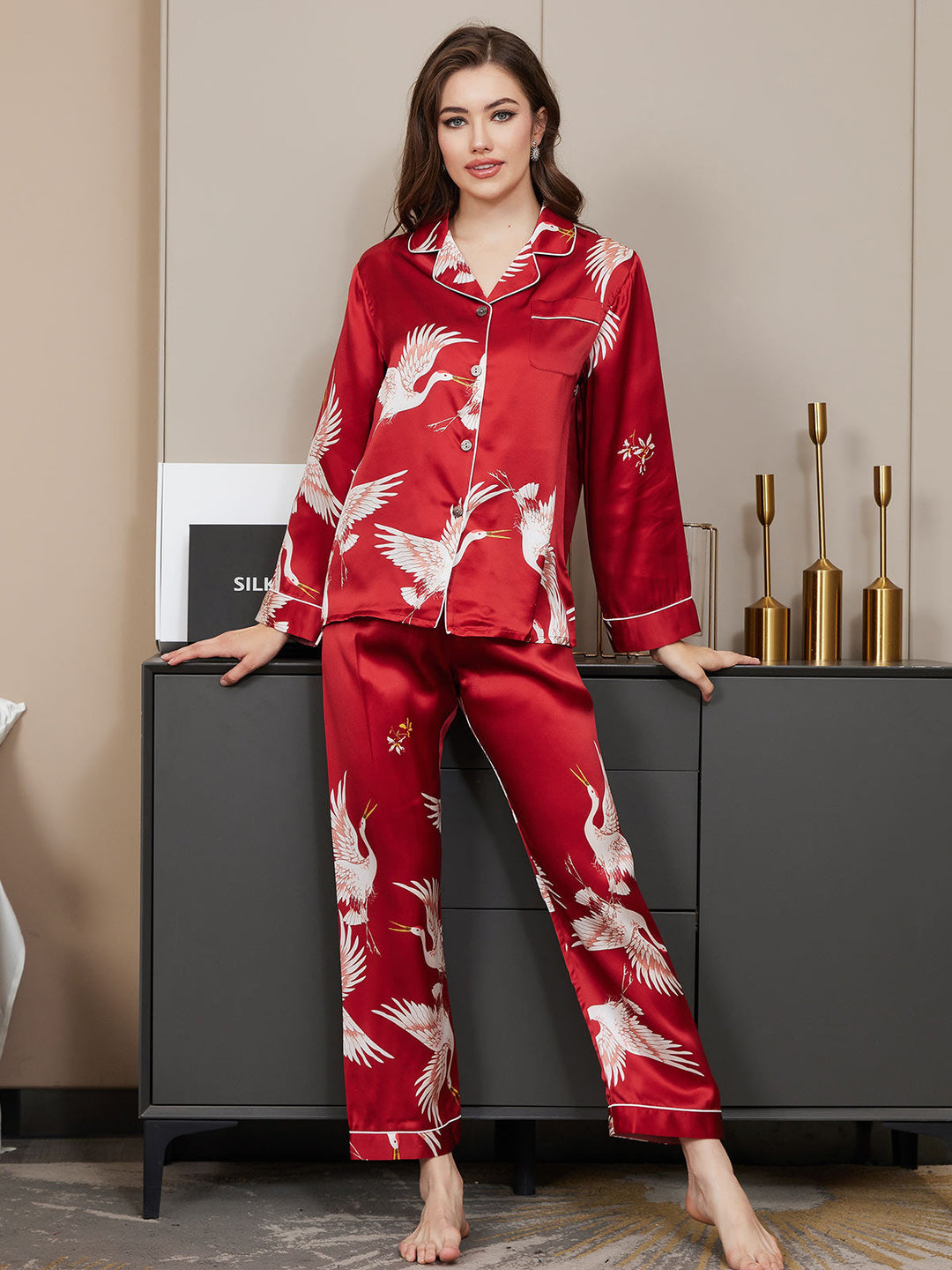 Ailith - Verfijnde Binding Trim Dames Pyjama Set