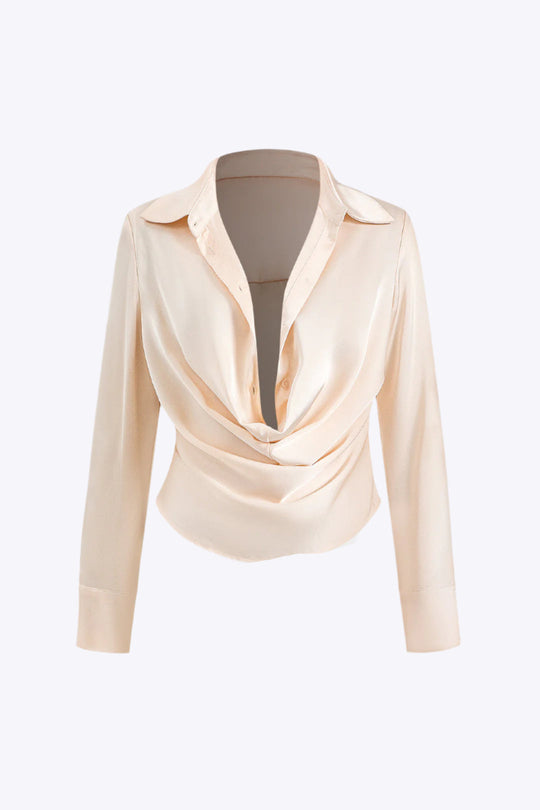 Beatrix - Tijdloze Gerimpelde Satijnen Dames Langemouwen Shirt