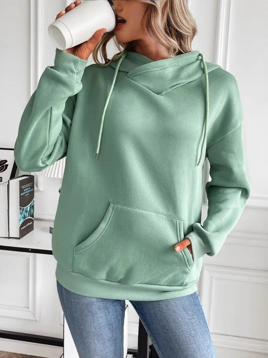 Trekkoord Lange Mouwen Hoodie met Kangoeroezak | Casual Comfort Hoodie