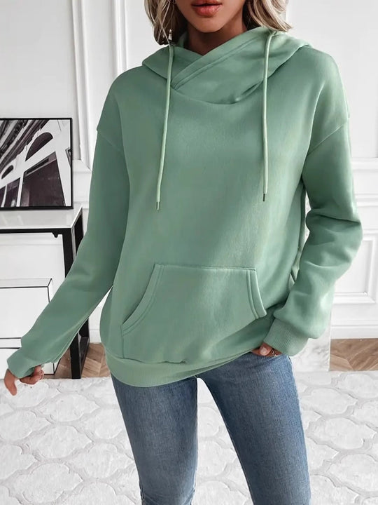 Trekkoord Lange Mouwen Hoodie met Kangoeroezak | Casual Comfort Hoodie