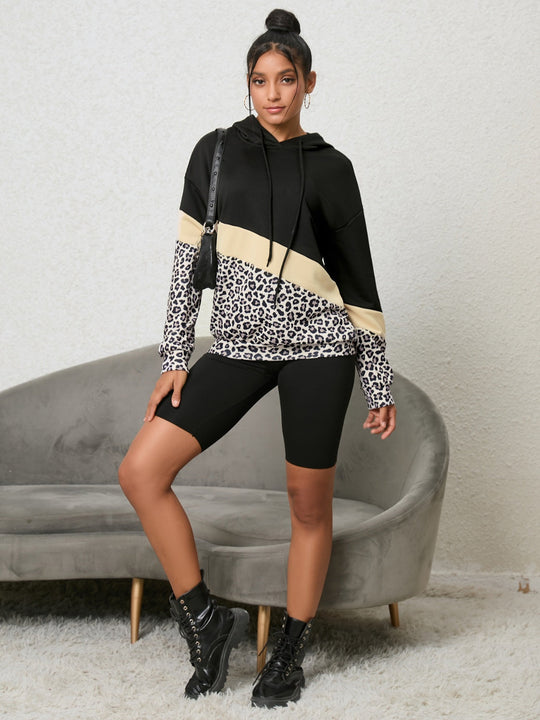 Luipaard Kleurblok Hoodie | Trendy & Comfortabel | Licht Rekbaar