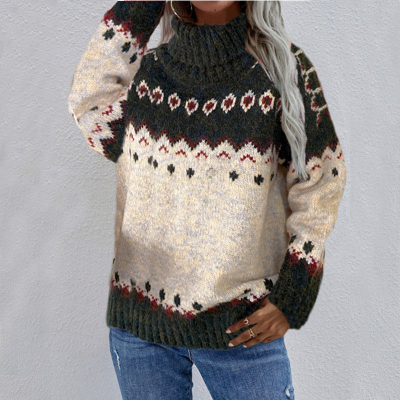 Dames Trui | Fair Isle Design | Warme Gebreide Pasvorm | Hoge Hals