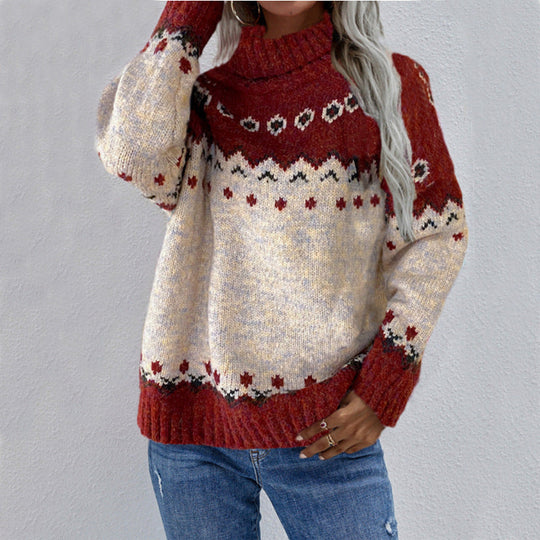 Dames Trui | Fair Isle Design | Warme Gebreide Pasvorm | Hoge Hals