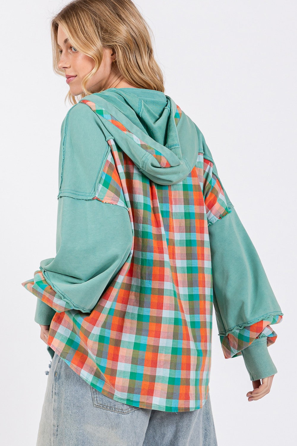 Geruite Print Gewassen Hoodie | Vintage Look | Oversized Fit