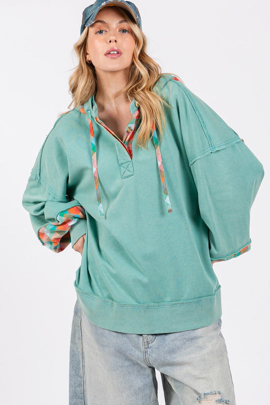 Geruite Print Gewassen Hoodie | Vintage Look | Oversized Fit