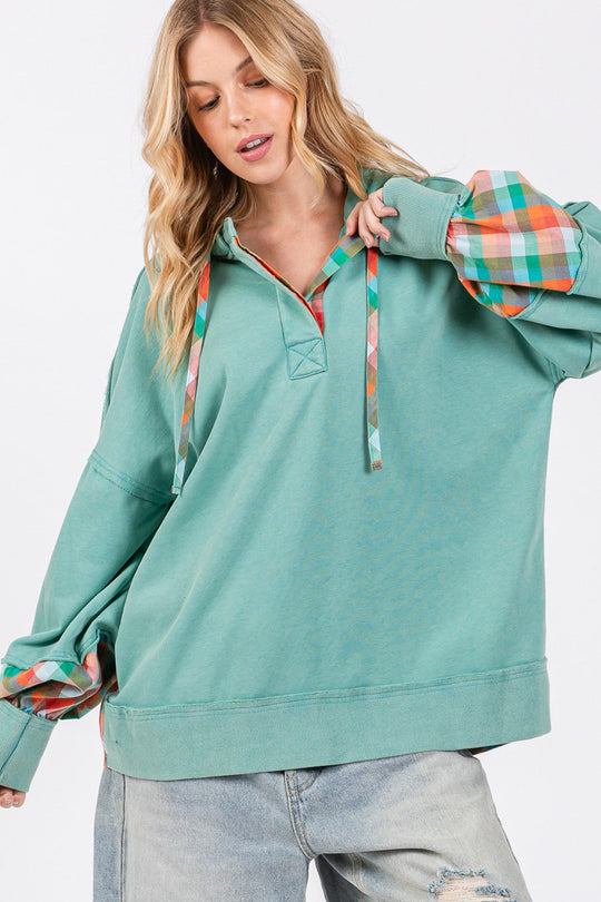 Geruite Print Gewassen Hoodie | Vintage Look | Oversized Fit