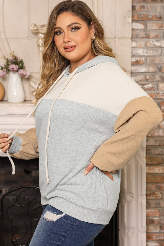 Plus Size Kleurblok Trekkoord Lange Mouwen Hoodie | Casual & Comfortabel
