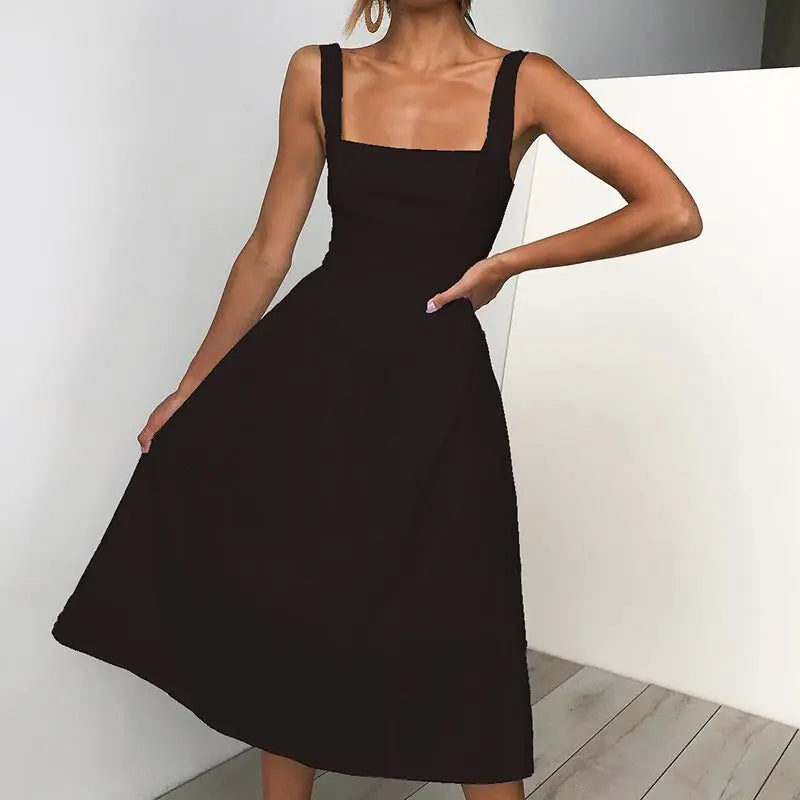 Zomer dames midi jurk met brede schouderbanden