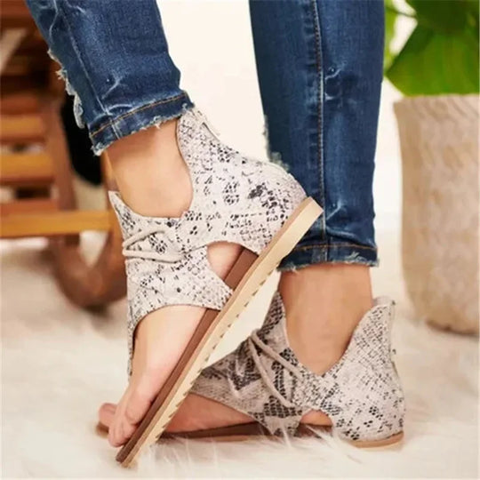 Dames Sandalen met Slangenprint en Originele Vetersluiting