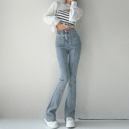 Vintage Flare Damesjeans met Subtiele Slijtage